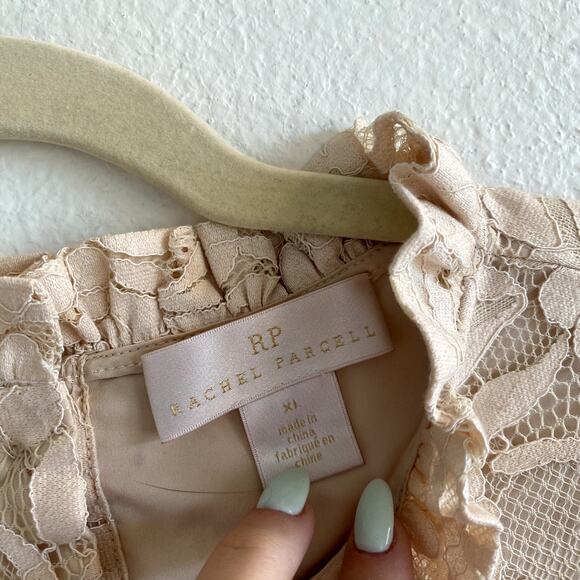 Rachel Parcell XL cream Ruffle Neck Lace long sleeve top - Picture 5 of 9